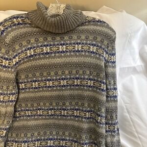 Women's Land's End Large Gray Turtleneck Sweater Cotton / Cashmere